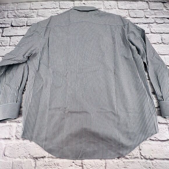 Johnston & Murphy Shirt Mens XL Blue White Brown Striped Button Down Easy Care - Picture 10 of 10